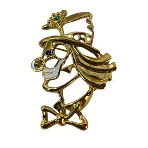 Vintage Signed JJ Gold-Tone Clown Brooch Pin With Enamel & Rhinestones